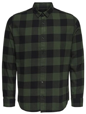 Only & Sons NOS Onsgudmund LS Checked Shirt Noos Camicia, Verde (Forest Night Forest Night), X-Small Uomo
