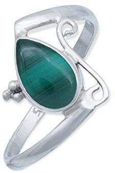 mantraroma Damen Ring Silber mit Stein Malachit Edelstein grün schlicht groß modern