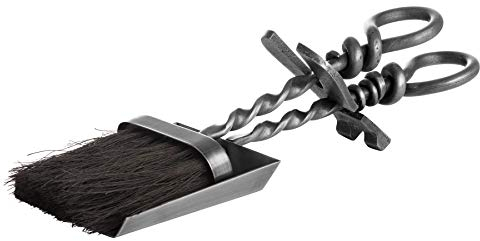 MAISONICA Silver Hearth Companion Set Fire Fireplace Brush Pan Shovel Fireside Tidy Hand-Turned Loop Handle