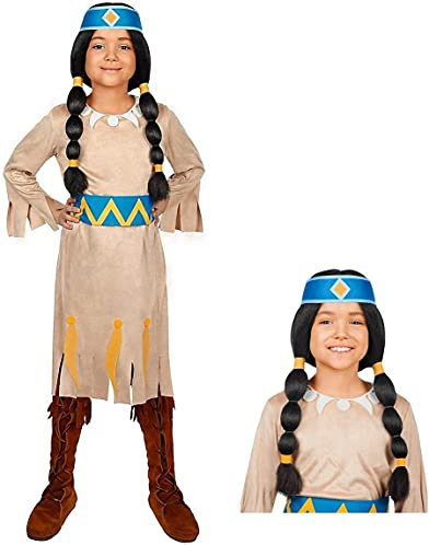 Maskworld - Yakari Regenbogen Kinderkostüm 4teilig mit Perücke - Indianer Kostüm Kleid für Mädchen - Lizenzprodukt Zeichentrickserie (134/140)