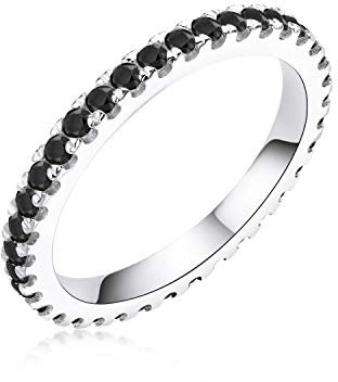 AINUOSHI Verlobungsring Runder Zirkonia 1,4 mm Schwarz Eternity Band Hochzeit 925 Sterling Silber Ring für Damen Herren