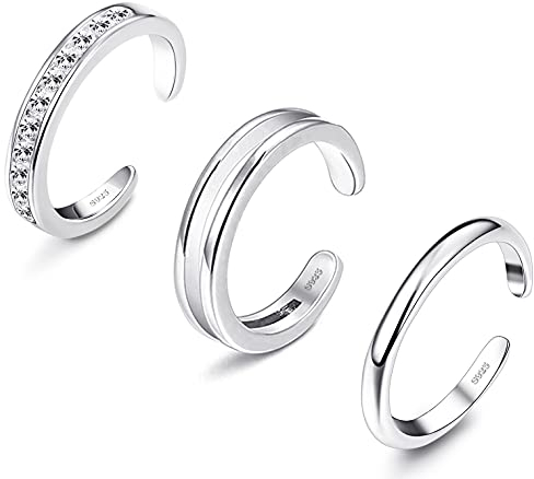 YADOCA 3 Stück 925 Sterling Silber Offene Ringe Verstellbare Zehenringe Mode Minimalistische Ring Sets Knöchelringe für Damen Mädchen