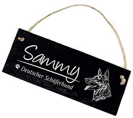 DEKO-LANDO Deutscher Schäferhund Schild graviert - Namensschild mit Hund Wunschnamen - Schiefer Türschild 22x8cm | Dekolando, Grau