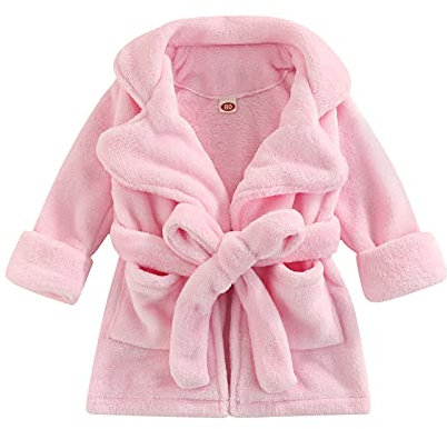 Geagodelia Accappatoio in Flanella Bambini Unisex Tinta Unita/Stampa Leopardata Accappatoio con Cintura per Ragazze e Ragazzi Pigiama Vestaglia Carina alla Moda (Rosa, 4-5 Anni)