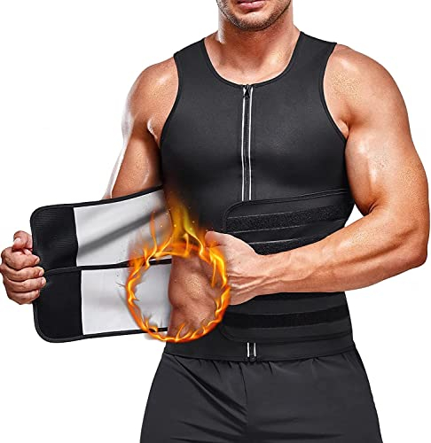 KUMAYES Herren Sauna Schweiß Weste Bauchweggürtel Neopren Fitness Korsett Bauchweg Shirt mit Sauna Effekt Tank Top Shapewear (Schwarz, XL)