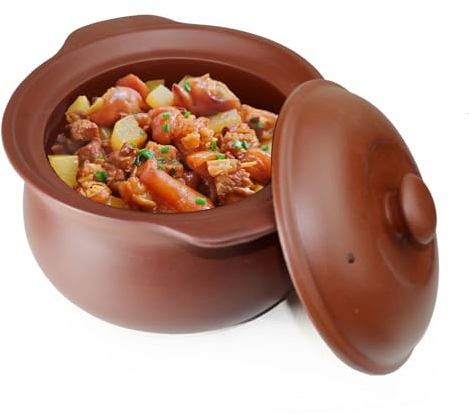Casserole Clay Hot Pot 2.8l Lid Cooking Serving Soup Simmered Stewed Ceramic Red Unglazed Bowls (Red L)