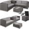 TecTake® Ensemble Salon de Jardin Exterieur en Poly Rotin 4 Personnes, 2 Canapés modulables, Coffre de Rangement et Table de Jardin en Verre Inclus, Mobilier de Jardin pour Amenagement Balcon