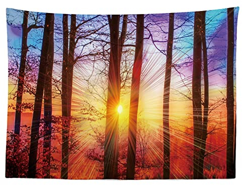 Ulticool - Bäume Sonnenuntergang Natur - Wandteppich - 200x150 cm - Großer Wandteppich - Poster Dekoration - Wald - Deko - Tuch - Zubehör für Schlafzimmer Wohnzimmer
