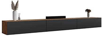 Planetmöbel West TV-Schrank, Fernsehtisch 300 cm lang, TV-Board hängend oder stehend, Fernsehschrank für Wohnzimmer, 3X TV Möbel 37,8 x 100 x 30 cm, Gold Eiche anthrazit
