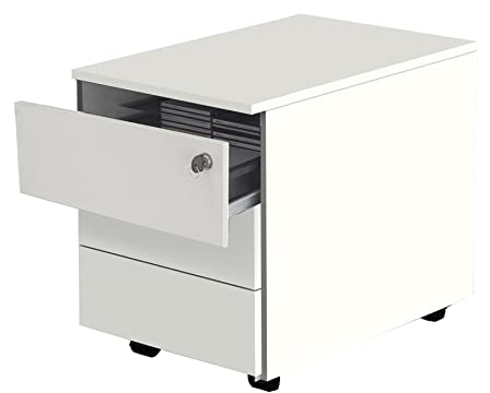 Schrank & Stuhl | abschließbarer Büro-Rollcontainer mit 3 Schubladen und Materialschale | 54 x 42 x 60 cm (HxBxT), Weiß