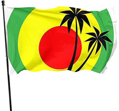Haus Hof Flagge Coconut Tree Reggae Farbe Jamaika, Wetterfeste Piratenflagge Mit Metall-Ösen Fahnen Für Veranda Feiertage Party,3X5Ft