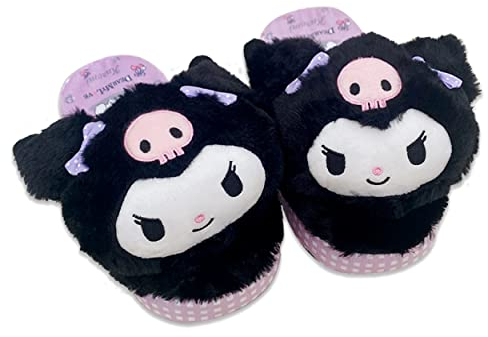 Roffatide Anime Kuromi Nette Plüsch Open Back Floor Hausschuhe Innenschuhe Fuzzy Hausschuhe mit Gummisohle für Frauen