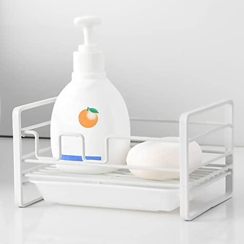 ANHORTS Porta Esponja Cocina, Soporte Organizador Fregadero, Escurridor Almacenaje, Escurridor Bandeja Drenaje, para Colocar Cepillo Esponja Detergente y Gel Higienizante Manos, Blanco