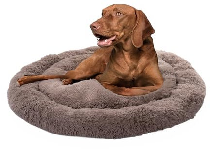 Paco Home Hundebett Katzenbett Flauschig Hundekissen Donut Hundedecke Hund Katze Hundekörbchen Katzenkorb Waschbar, Farbe:Beige, Größe:Ø120 cm