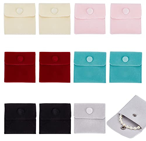 PandaHall 6 Schmucksäckchen Aus Samt Quadratische Schmuck-Geschenktüten Kleine Druckknopf-Geldbeutel-Beutel-Tasche Mit Druckknopf Für Ring-Armband-Neckalce-Aufbewahrungs-Schmuck-Geschäfts-Verkauf