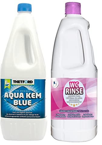 Thetford Aqua KEM Blue + Awaking Rinse 2L, Pack Aditivos para Aguas Negras de Caravanas y Cisterna, Depósito de Residuos y Agua Cisterna Autocaravanas, Sanitary Fluid, Líquido Potty, WC Quimico