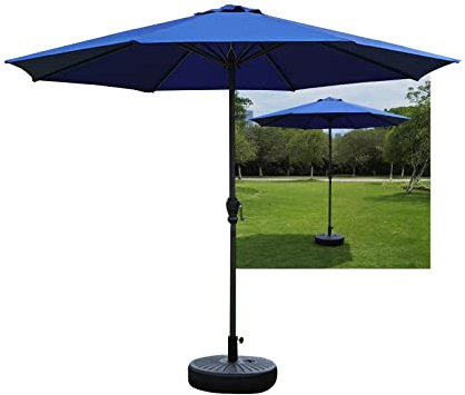 Parasol De Jardin 2.7m Diamètre, Pliable Parasol De Plage Avec Manivelle, Rond Parasol De D'extérieur Patio Avec 8 Baleines Carrées Robustes, Coupe-vent, Imperméable, Antis UV