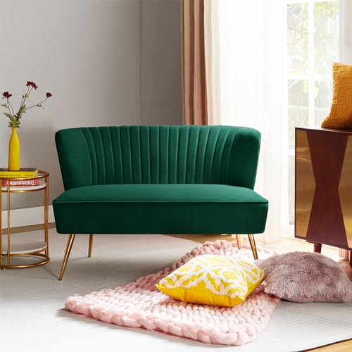 FABRICATION HAUS Velvet 2 Seater Sofa Upholstered Loveseat Couch with Metal Legs Armless Backrest for Living Room Bedroom Lounge, Green