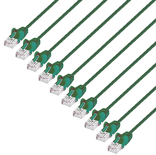 Intellinet Slim Cat6 Ethernet Network Patch Cable – 10-Pack - 10Gbps & 250MHz, Snagless Boot, 30AWG Pure Bare Copper Wire, Gold-Plated Contacts, Lifetime Mfg Warranty - 7ft, 10 Pack, Green