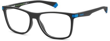 POLAROID Rechteckig ECO CO-POLYESTER Brillen in Matte Black Blue für Herren, Brille mit Sehstärke, optional mit Sonnenbrillen tönung oder Blaulichtfilter (Modell PLD D514)