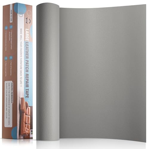 Leder Reparatur Set Grau,OAZ Kunstleder Selbstklebend 40 x 80 cm,Kunstleder Reparaturset Leder Reparatur Patch Selbstklebende Lederflicken für Autositze Möbel Sofa Taschen