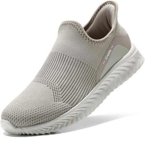 STQ Zapatillas Deporte Mujer Ligero Malla Transpirable Zapatos Casual Slip on Sin Cordones para Andar Pasear Marrón Claro 39 EU