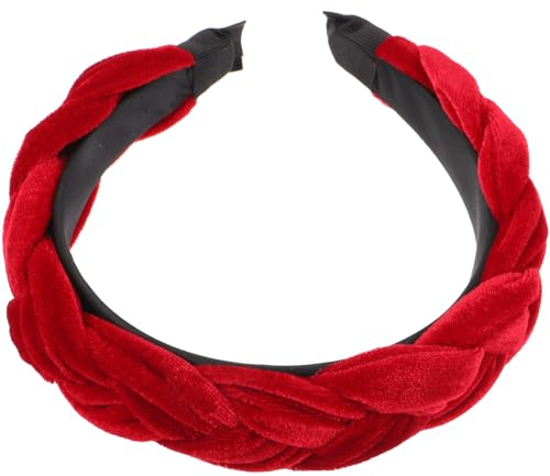 Luxshiny Samt Geflochtene Stirnbänder Gepolstertes Stirnband Dickes Breites Haarband Vintage-Haarband Mädchen-Haarreifen Für Sport Yoga-Zubehör (Dunkelrot)