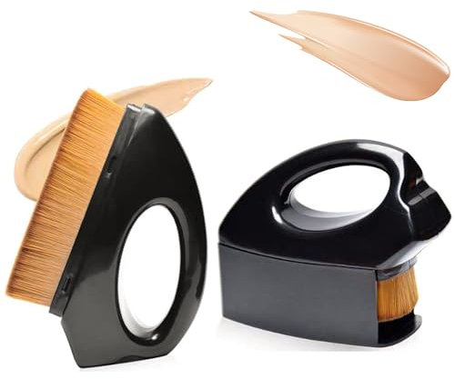 DabbOo 2 Pezzi Pennello per Fondotinta in Ferro Piatto Pennelli per Trucco Pulizia Make up con Copertura Protettiva Adatto per Fondotinta, Correttori Un'applicazione Rapida e Uniforme