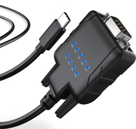 dynattenik USB C auf Seriell/RS232 (DB9) Adapter Konverter mit 9 x LEDs (USB232A-E-C, Kompatibel für Windows 11/macOS 14)