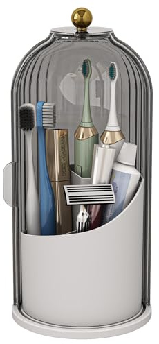 Zufudo Waterproof Toothbrush Holder with 180° Rotating Cover, Grey White