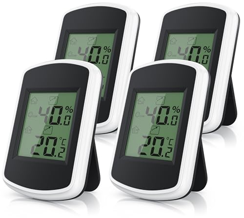 CSL - 4x Digitales Mini Thermo-Hygrometer Thermometer Hygrometer innen Temperatur und Luftfeuchtigkeitmessgerät mit Smiley-Indikator für Gewächshaus, Wohnzimmer