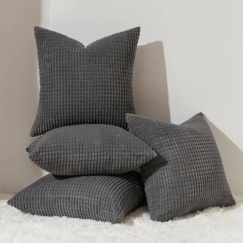 Topfinel Kissenbezug 50x50 Dunkelgrau Anthrazit 4er Set Cord körnig Kissenbezüge Kissenhülle Dekokissenbezug Sofakissen Couchkissen für Sofa Schlafzimmer Wohnzimmer Balkon Kinder flauschig