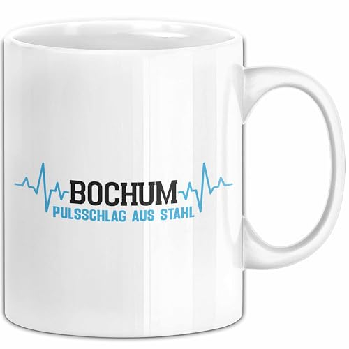 Bochum Tasse Herzschlag Herz Ruhrpott Kohle Heimat Bochum Stadt Pulsschlag Aus Stahl Kaffee-Becher (Weiß)