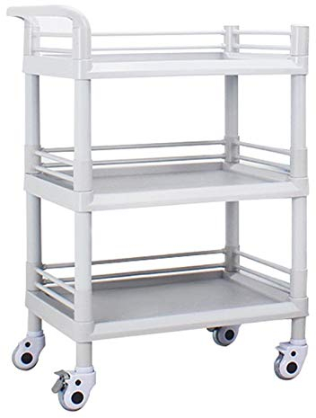ABS-Allzweckwagen, Labor-Servierwagen, 3-stöckiger medizinischer Wagen mit Rädern, Laborwagen, Servierwagen, Regal, Rollwagen für zahnärztliche Versorgung (Schublade * 2, 64 x 44 x 93 cm)