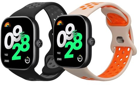 kwmobile Straps Compatible with Xiaomi Redmi Watch 4 Straps - 2x Replacement Silicone Watch Bands - Smartwatch or Fitness Tracker - Black/Dark Grey/White/Orange