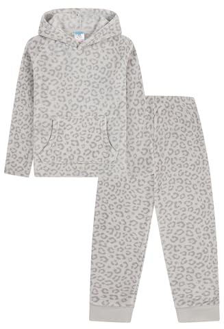 Pigiama da donna grigio leopardato lungo in pile pigiama da donna, Grigio, 8-10