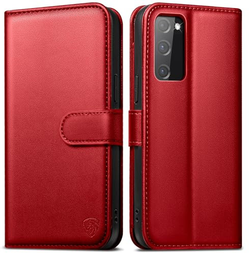 Handyhülle für Samsung Galaxy S20 FE hülle [Mit 1 Stück Panzer Schutz Glas][Kartenfächer][RFID Blocker][Standfunktion]Klapphülle Premium Lederhülle für Samsung S20 FE Stoßfeste Schutzhülle,Rot