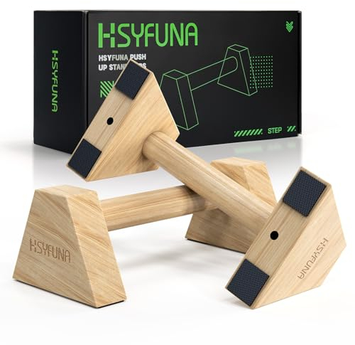 HSYFUNA Liegestützgriffe Holz - Push Up Bars Parallettes für Calisthenics, Handstand, Liegestütze & Dip - gelenkschonende Fitness Equipment für Indoor und Outdoor