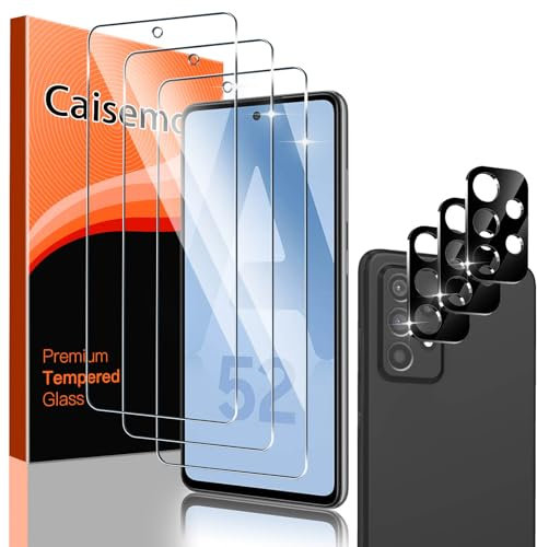 Caisemo 3+3 Pack Tempered Glass Screen Protector for Samsung Galaxy A52 4G,5G A52S 5G with Camera Lens Protector,9H Hardness, Anti Scartch