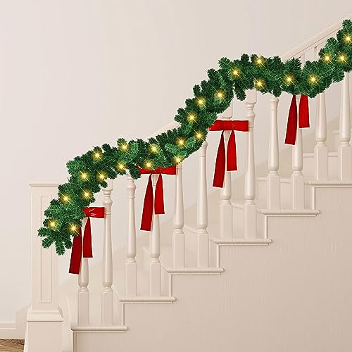 Vigevee 5m Weihnachtsgirlande mit Beleuchtung, Tannengirlande Künstlich mit 100 LEDs Warmweiß 8 Leuchteffekte, Weihnachtsdeko Girlande für Innen und Außen, Stairs, Fireplace