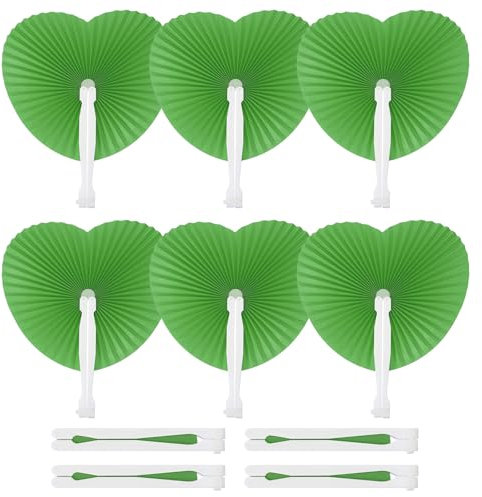 PATIKIL Heart Shape Paper Hand Fans, 20 Pack Bulk Folding Fan Handheld with Plastic Fan Handles for Wedding Party Decoration Birthday Guest Favors DIY Supplies, Grass Green