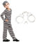 Ficlwigkis Gestreift Häftling Kostüm Herren Kinder,Gefangener Sträfling Kostüm Herren mit Gestreift Oberteil,Mütze,Hose und Handschellen,Faschingskostüm Kinder Jungen Männer(Jungen, 150)