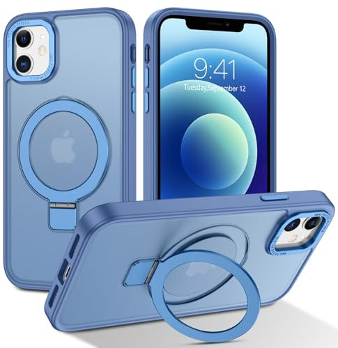 BENTOBEN Hülle für iPhone 12 Mini Mag-Safe mit Ständer, [Magnetisch Ständer Ring] Matt Kabellos Dünn TPU Bumper Cover Case Handyhülle iPhone 12 Mini 5.4, Blau