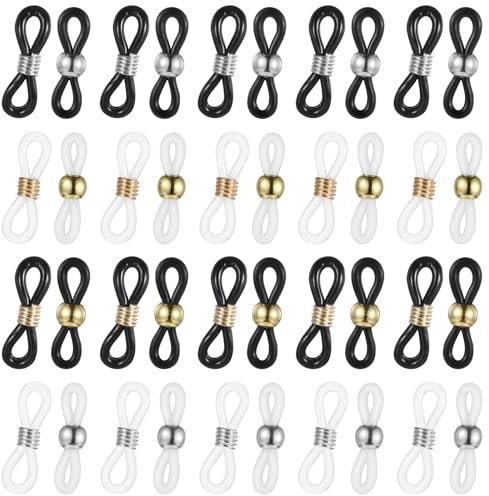oruola 96 Stück Brillenkette Anschlüsse,Brillenkette Enden,Brillenband Silikon Enden,Brillenkettenhalter Schlaufen,Brillenketten Anschlüsse,Verstellbare Brillenverbinder(Schwarz,Weiß)