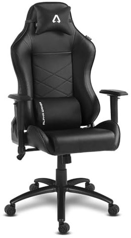 Alpha Gamer Atena - Silla Gaming de Cuero PU, Ergonómica, Reposabrazos Ajustables, Cojín Cervical y Lumbar, Base de Metal, 150KG - Negro