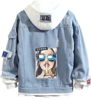 Damen Denim Kapuzenjacke Blaue Jeansjacke Y2K Mode Hoodie für Teenager