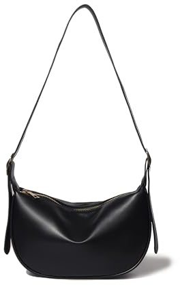 Lin’s Liliana Umhängetasche Damen | PU Leder Halbmond Schultertasche Wasserabweisend | Stylische Crossbody Moon Bag mit verstellbarem Gurt(Schwarz)
