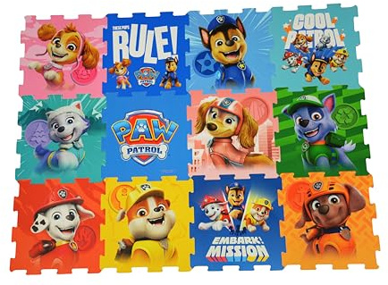 Paw Patrol Foam Play Mats | Soft Baby Toddler Floor Mat Tiles for Play Pen, Tummy Time | 10mm Thick Interlocking 12 Piece Matting for Children