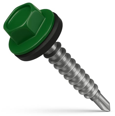 4.8mm x 35mm Leaf Green Self-Drilling Roofing Screws Farmer Screws with EPDM Sealing Washer Painted RAL 6002 (Pack of 50) C07CD