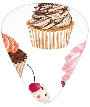 Süße Cupcakes,12 Stück Gitarrenplektren, 3 Plektren in verschiedenen Stärken für Akustikgitarre, Bass, Ukulele